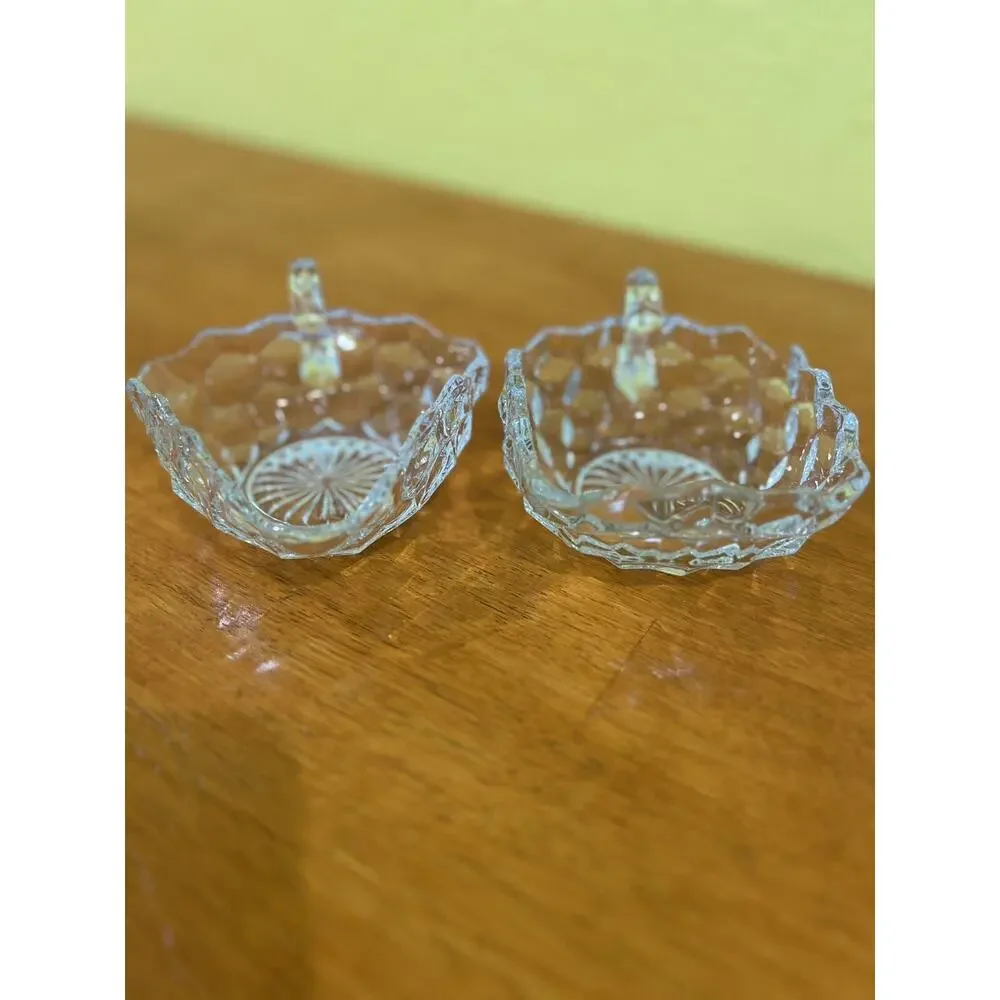2 UV REACTIVE FOSTORIA TRIANGLE SQUARE SHAPED WITH HANDLES BOWLS/DISHES